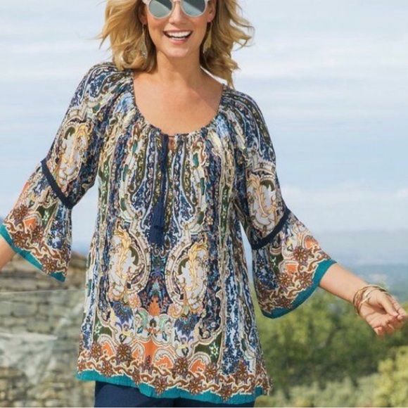 Soft Surroundings Tops - Soft Surroundings Chloe Paisley Tunic Top Tassel Tie